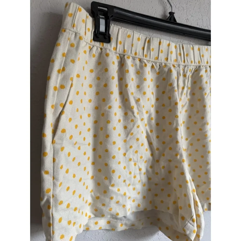 Vero Moda Cream Yellow Polka Dot Linen Blend Pull On Shorts Womens L